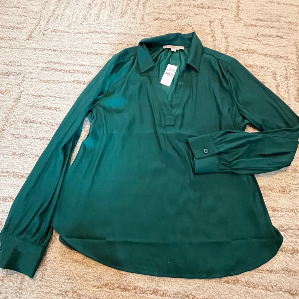NWT LOFT Emerald Green silk Blouse for Women